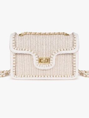 Straw and pearl cross body bag, never worn